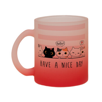 Have a nice day cats, Κούπα γυάλινη δίχρωμη με βάση το κόκκινο ματ, 330ml