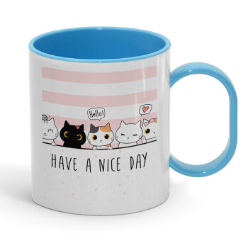 Have a nice day cats, Κούπα (πλαστική) (BPA-FREE) Polymer Μπλε για παιδιά, 330ml