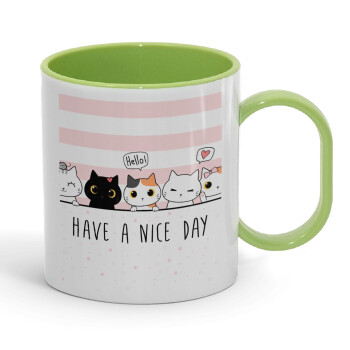 Have a nice day cats, Κούπα (πλαστική) (BPA-FREE) Polymer Πράσινη για παιδιά, 330ml