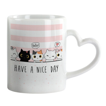 Have a nice day cats, Mug heart handle, ceramic, 330ml