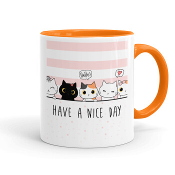 Have a nice day cats, Mug colored orange, ceramic, 330ml