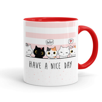 Have a nice day cats, Mug colored red, ceramic, 330ml