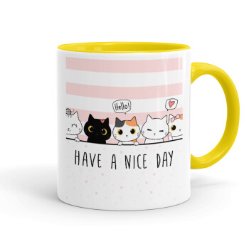 Have a nice day cats, Mug colored yellow, ceramic, 330ml