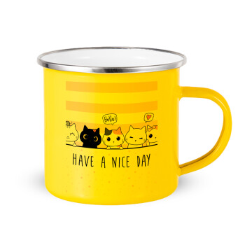Have a nice day cats, Κούπα Μεταλλική εμαγιέ Κίτρινη 360ml