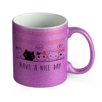 Have a nice day cats, Κούπα Μωβ Glitter που γυαλίζει, κεραμική, 330ml