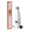 Easter Set, metallic stainless steel water bottle (750ml) & scented flat Easter candle (30cm) (PINK)