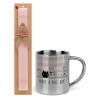 Easter Set, metallic thermal cup (300ml) & aromatic flat Easter candle (30cm) (PINK)