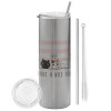 Tumbler ποτήρι θερμό Ασημένιο από ανοξείδωτο ατσάλι 600ml, με μεταλλικό καλαμάκι & βούρτσα καθαρισμού