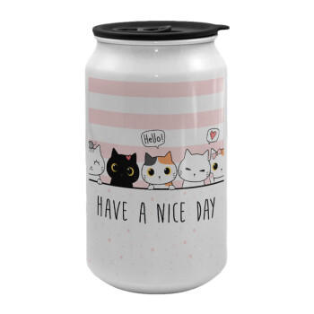 Have a nice day cats, Κούπα ταξιδιού μεταλλική με καπάκι (tin-can) 500ml