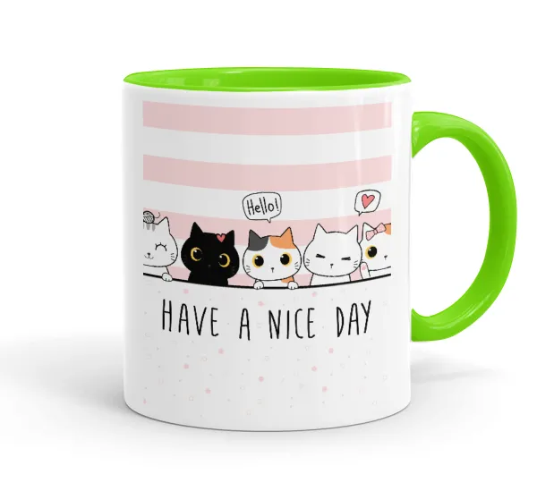 Have a nice day cats — Mug colored light green, ceramic, 330ml