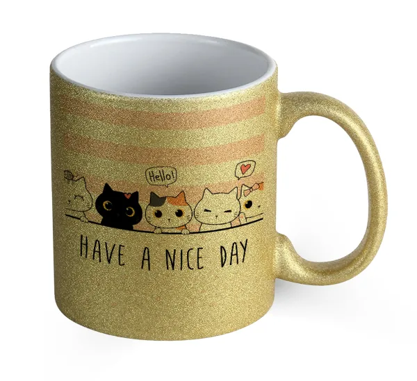 Have a nice day cats — Gold glitter mug that sparkles, ceramic, 330ml