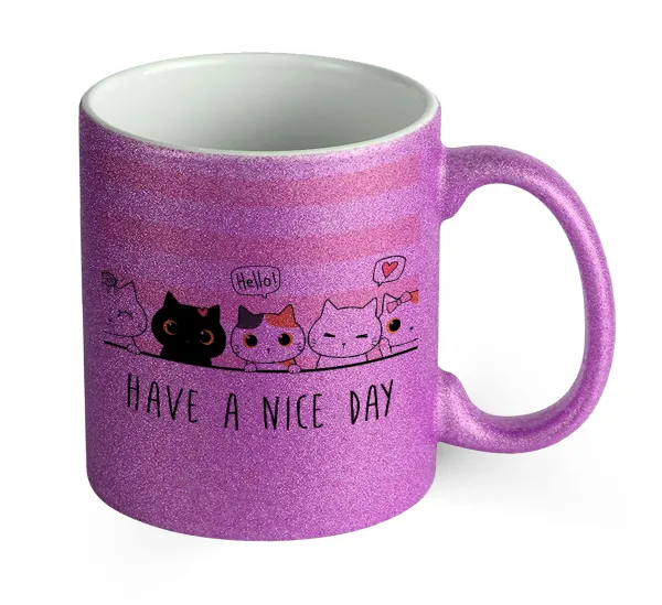 Have a nice day cats — Κούπα Μωβ Glitter που γυαλίζει, κεραμική, 330ml