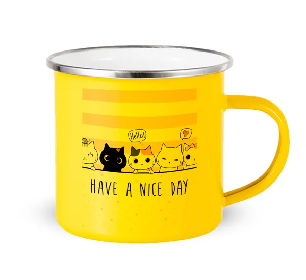 Have a nice day cats — Yellow Enamel Metallic Cup 360ml