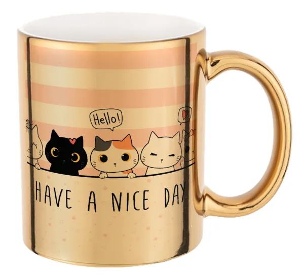 Have a nice day cats — Mug ceramic, gold mirror, 330ml