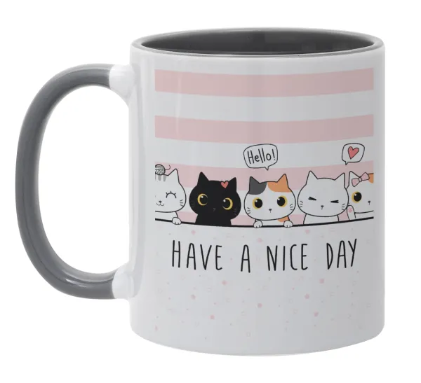 Have a nice day cats — Κούπα χρωματιστή γκρι, κεραμική, 330ml