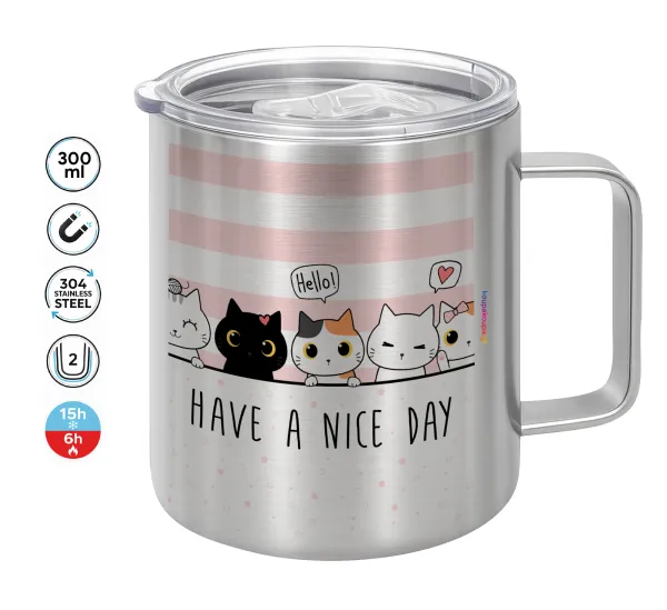 Have a nice day cats — Double-walled stainless steel mug 300ml with temperature-retaining lid