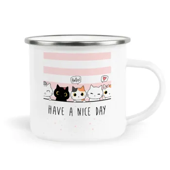 Have a nice day cats, Κούπα Μεταλλική εμαγιέ λευκη 360ml