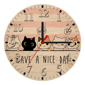 Have a nice day cats, Ρολόι τοίχου ξύλινο plywood (20cm)