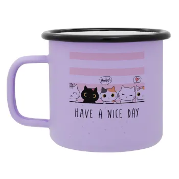 Have a nice day cats, Κούπα Μεταλλική εμαγιέ ΜΑΤ Light Pastel Purple 360ml
