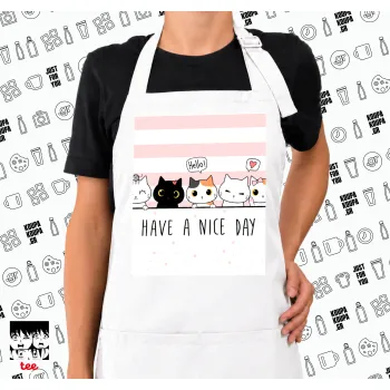 Have a nice day cats, Ποδιά μακριά Σεφ ολόσωμη με τσέπες white (ΕΝΗΛΙΚΩΝ)