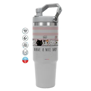 Have a nice day cats, GREY color, 890ml (30oz) stainless Steel Tumbler with Handle