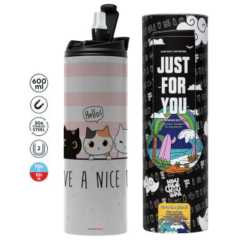 Have a nice day cats, Tumbler stainless steel GREY 600ml