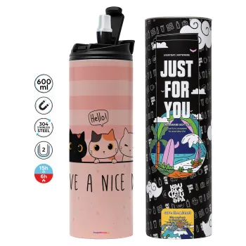 Have a nice day cats, Tumbler stainless steel PINK 600ml