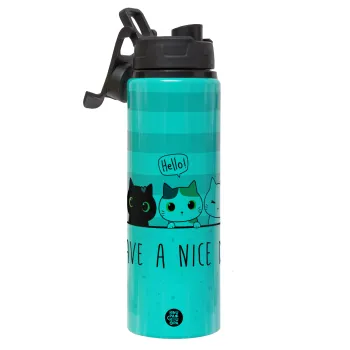 Have a nice day cats, Μεταλλικό παγούρι νερού με καπάκι ασφαλείας, αλουμινίου 850ml