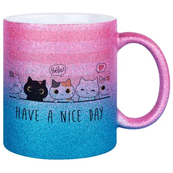 Have a nice day cats, Κούπα Χρυσή/Μπλε Glitter, κεραμική, 330ml