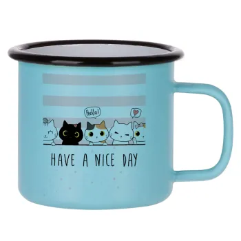 Have a nice day cats, Κούπα Μεταλλική εμαγιέ ΜΑΤ σιέλ 360ml