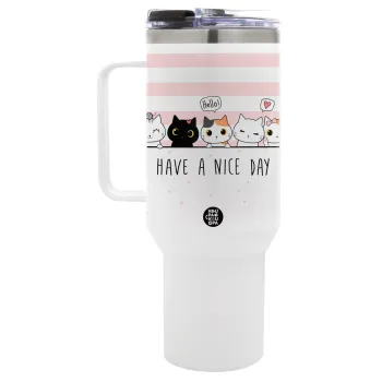 Have a nice day cats, Mega Tumbler με καπάκι, διπλού τοιχώματος (θερμό) 1,2L