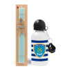 Easter Set, metallic aluminum water bottle (500ml) & scented flat candle (30cm) (TURQUOISE)