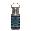 Stainless steel metallic thermos flask, silver with a bamboo lid, double-walled, 350ml.