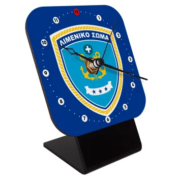 Hellenic coast guard, Quartz Wooden table clock with hands (10cm)