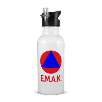 E.M.A.K., White water bottle with straw, stainless steel 600ml