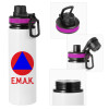Metallic water bottle with safety lid, 850ml aluminum