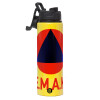 Metallic water bottle with safety lid, 850ml aluminum