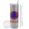 Tumbler stainless steel Silver 600ml, with metal straw & cleaning brush