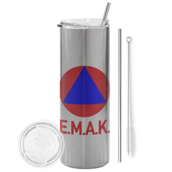 E.M.A.K., Eco friendly stainless steel Silver tumbler 600ml, with metal straw & cleaning brush
