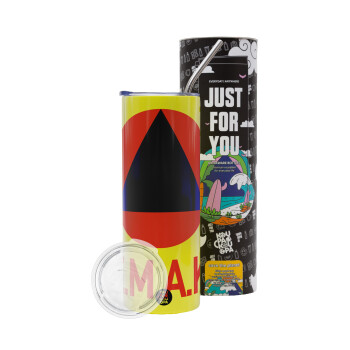 Ε.Μ.Α.Κ., Neon Yellow Travel Tumbler θερμό, μεταλλικό καλαμάκι(Ανωξείδωτο 304 Food grade, BPA free, 600ml)