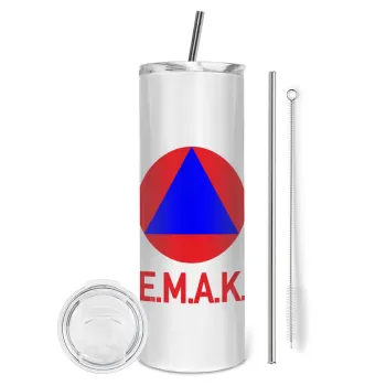 Ε.Μ.Α.Κ., Tumbler ποτήρι θερμό από ανοξείδωτο ατσάλι 600ml, με μεταλλικό καλαμάκι & βούρτσα καθαρισμού