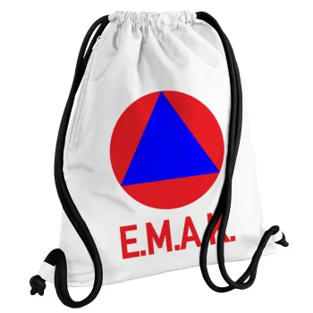 E.M.A.K., Backpack pouch GYMBAG white, with pocket (40x48cm) & thick cords