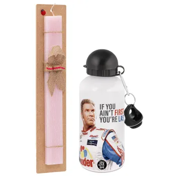 If You Ain't First You're Last Ricky Bobby, Talladega Nights, Easter Set, metallic aluminum bottle (500ml) & aromatic flat Easter candle (30cm) (PINK)
