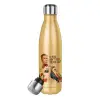 Μεταλλικό παγούρι θερμός Glitter χρυσό (Stainless steel), διπλού τοιχώματος, 500ml