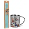 Easter Set, metallic thermal cup (300ml) & aromatic flat Easter candle (30cm) (TURQUOISE)
