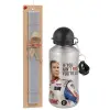Easter Set, metallic silver aluminum water bottle (500ml) & aromatic flat Easter candle (30cm) (GRAY)