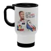 Κούπα ταξιδιού ανοξείδωτη με καπάκι, διπλού τοιχώματος (θερμό) λευκή 450ml