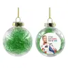 Στολίδι Χριστουγεννιάτικη μπάλα δένδρου διάφανη με πράσινο γέμισμα 8cm