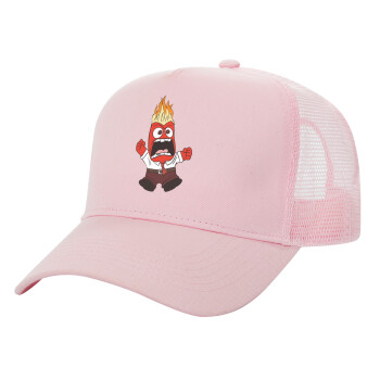 Inside Out Angry, Adult Structured Trucker Hat, with Mesh, PINK (100% COTTON, ADULT, UNISEX, ONE SIZE)