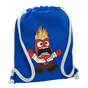 Inside Out Angry, Backpack pouch GYMBAG Blue, with pocket (40x48cm) & thick cords